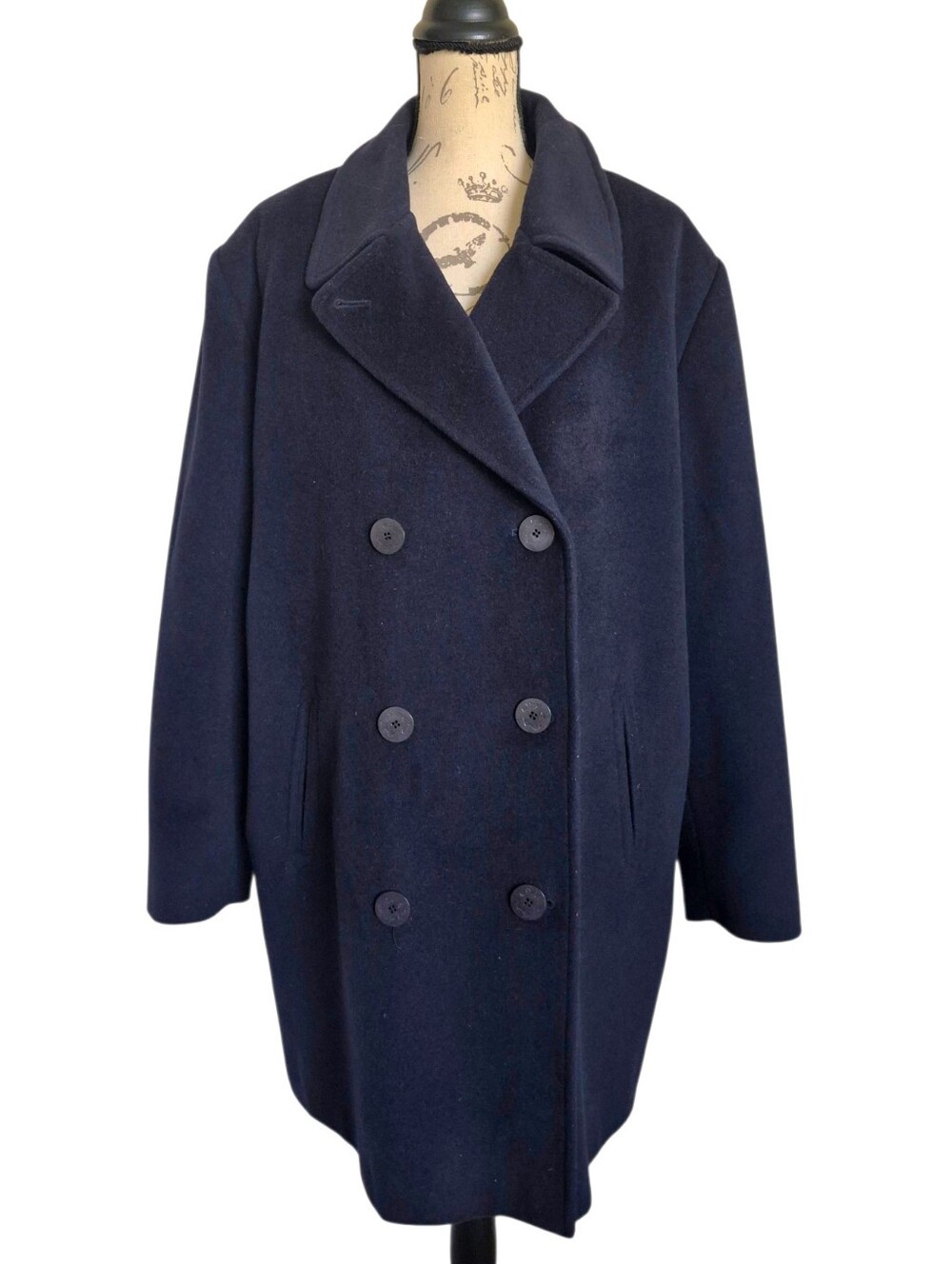 L.L.Bean Wool Cashmere Double Breasted Peacoat Navy 3X Classic Vintage preppy